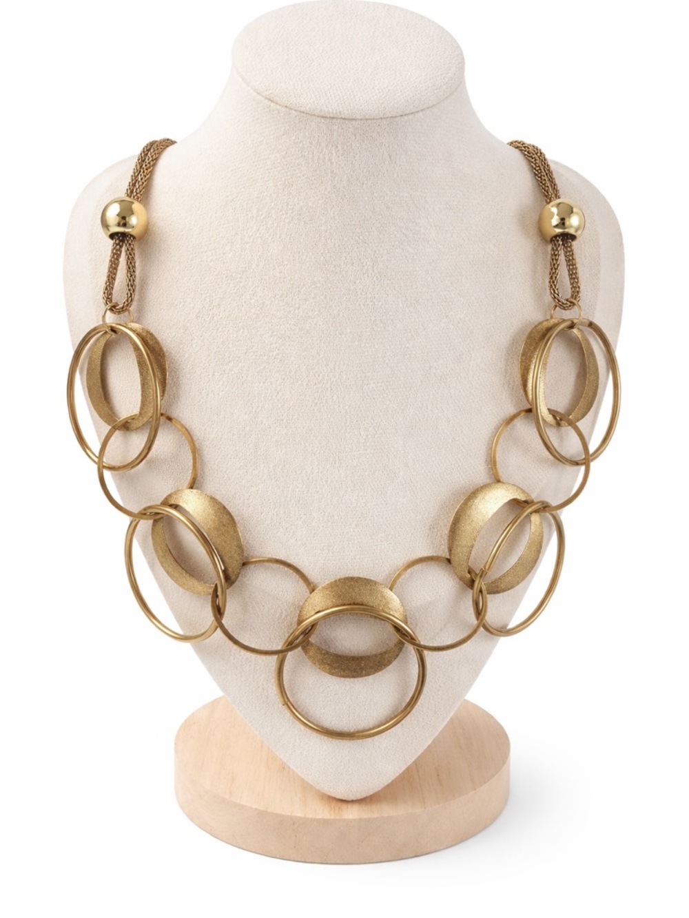 Vintage  Gold Tone‎ Statement Necklace Multi Ring Link 22” Long